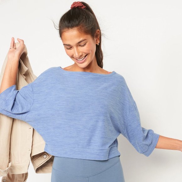 🍒 OLD NAVY Active Breathe On Cropped Elbow Sleeve Performance Top Blue Sz XL - Picture 1 of 12
